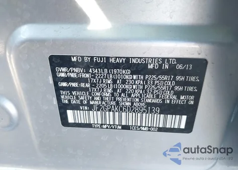 2013 Subaru Xv Crosstrek 2.0I Limited from USA, damaged, VIN JF2GPAKC6D2895139